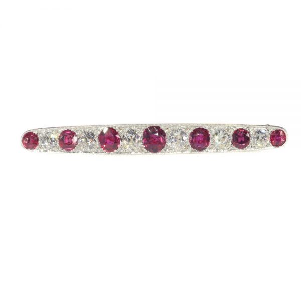 Art Deco 3.5ct Ruby and Diamond Bar Brooch