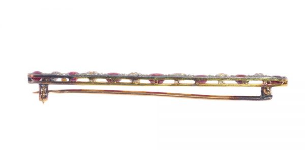 Art Deco 3.5ct Ruby and Diamond Bar Brooch