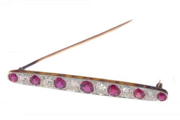 Art Deco 3.5ct Ruby and Diamond Bar Brooch