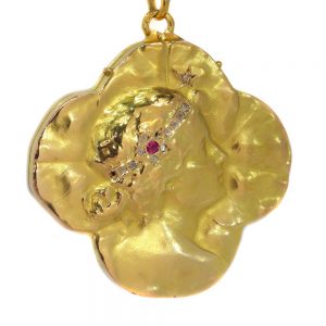 Art Nouveau 18ct Yellow Gold Four Leaf Clover Locket Pendant