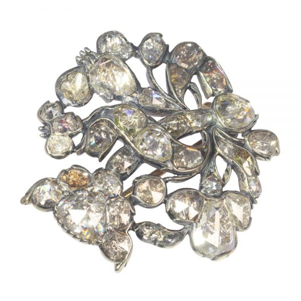 17th Century Baroque Antique Rose Cut Diamond Brooch, Circa 1680