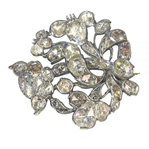 17th Century Baroque Antique Rose Cut Diamond Brooch, Circa 1680