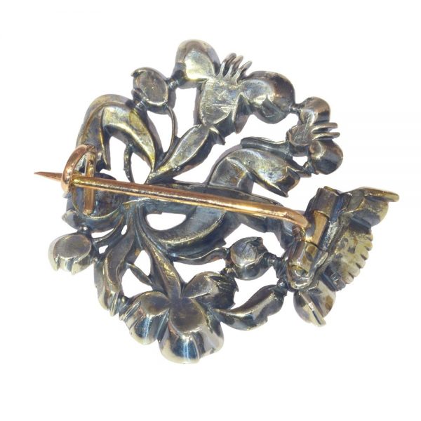 17th Century Baroque Antique Rose Cut Diamond Brooch, Circa 1680