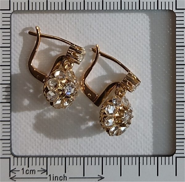 Victorian Antique Rose Cut Diamond Cluster Drop Earrings