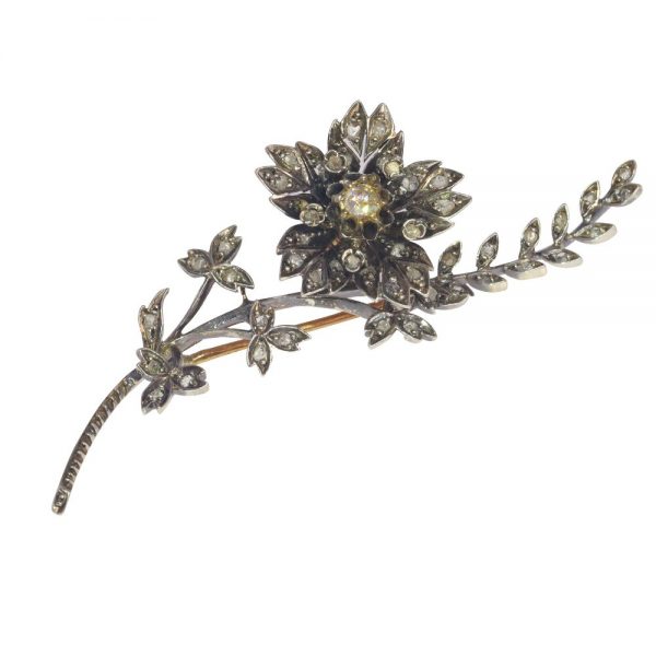 Antique Victorian Diamond Trembleuse Floral Spray Brooch en Tremblant