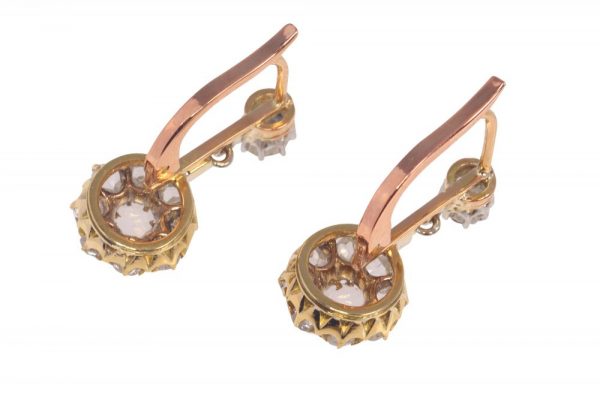 Antique Victorian Rose Cut Diamond Cluster Drop Earrings in 18ct rose gold