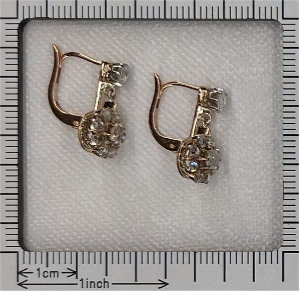 Antique Victorian Rose Cut Diamond Cluster Drop Earrings in 18ct rose gold