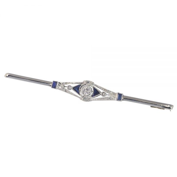 Art Deco Sapphire and Diamond Bar Brooch