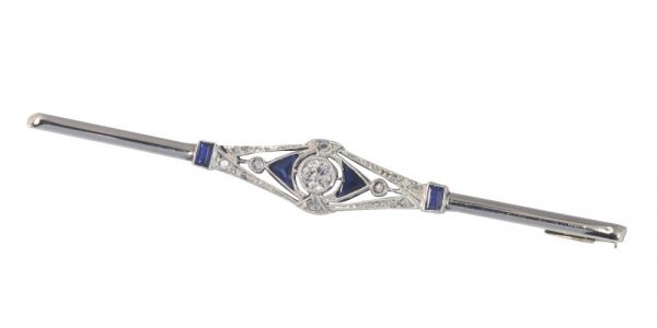 Art Deco Sapphire and Diamond Bar Brooch