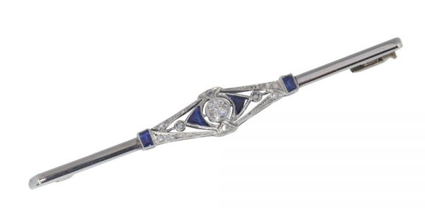 Art Deco Sapphire and Diamond Bar Brooch