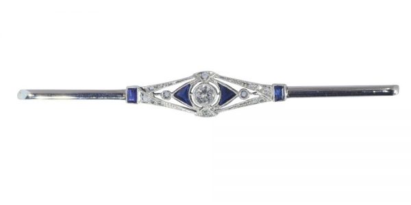 Art Deco Sapphire and Diamond Bar Brooch