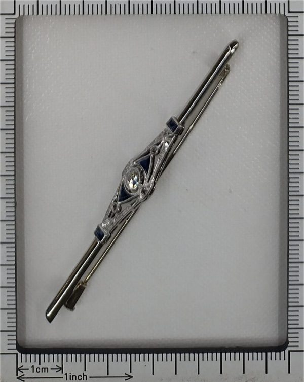 Art Deco Sapphire and Diamond Bar Brooch