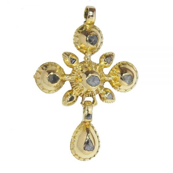 Antique Georgian Rose Cut Diamond Cross Pendant, Circa 1800