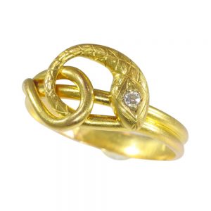 Antique Yellow Gold Snake Ring with Diamond