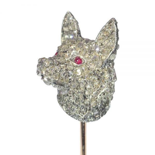 Antique Victorian Diamond Dogs Head Stick Pin