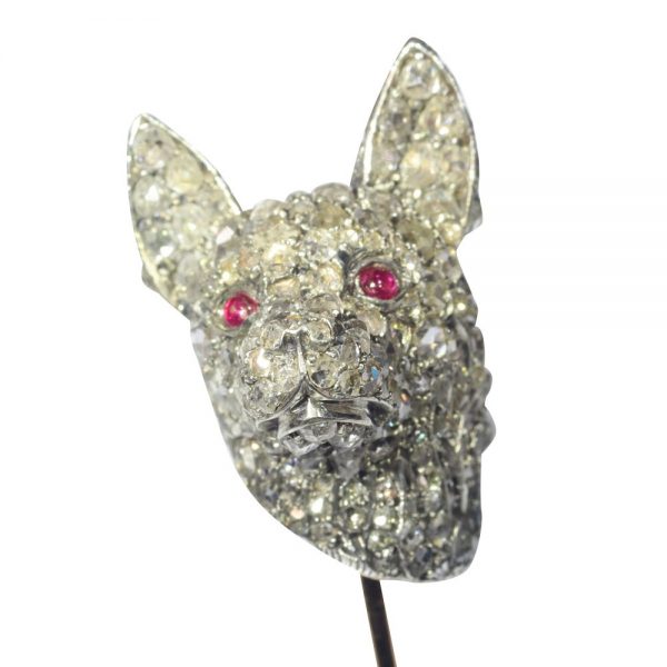 Antique Victorian Diamond Dogs Head Stick Pin