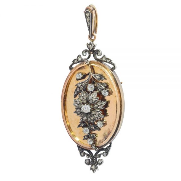 Victorian Antique Diamond Set Gold Locket Pendant Brooch
