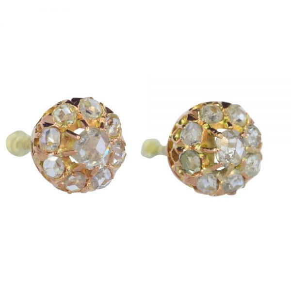 Victorian Antique Rose Cut Diamond Cluster Stud Earrings