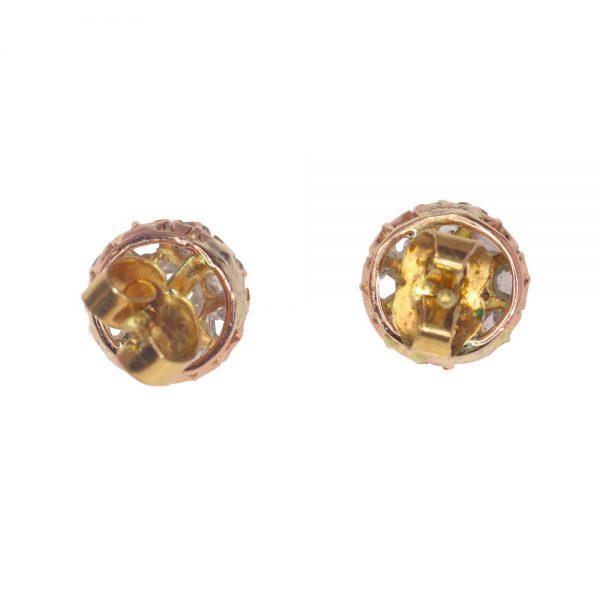 Victorian Antique Rose Cut Diamond Cluster Stud Earrings in 18ct Yellow Gold