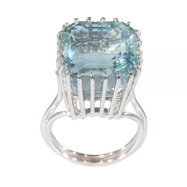 Vintage Aquamarine Statement Ring 18ct white gold pierced setting