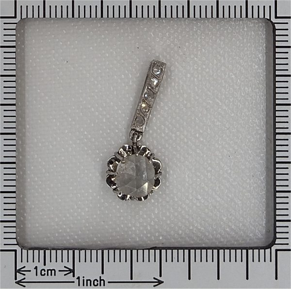 Vintage Solitaire Rose Cut Diamond Pendant 18ct White Gold