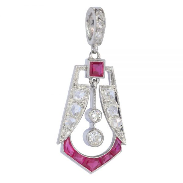 Art Deco Ruby and Diamond Pendant in Platinum