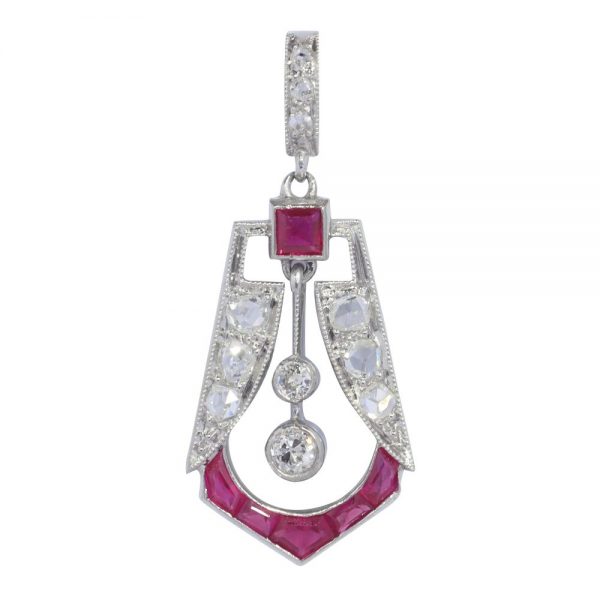Art Deco Ruby and Diamond Pendant in Platinum