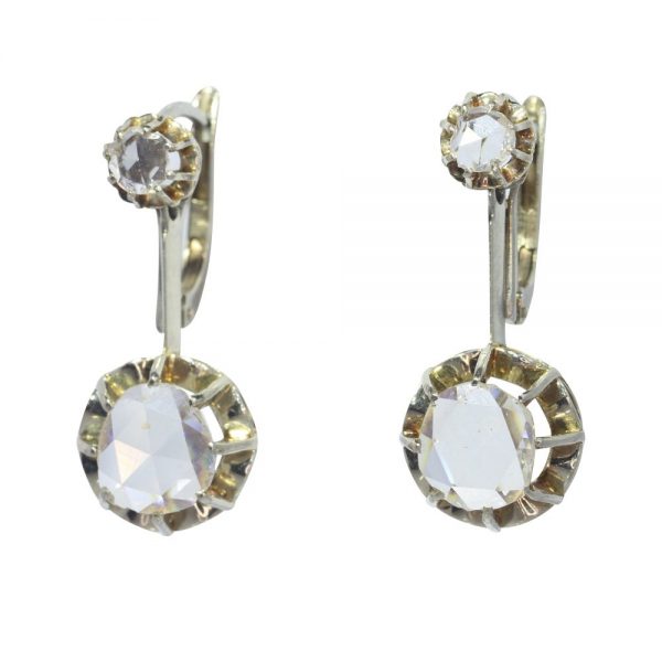 Vintage 1940s Rose Cut Diamond Drop Earrings