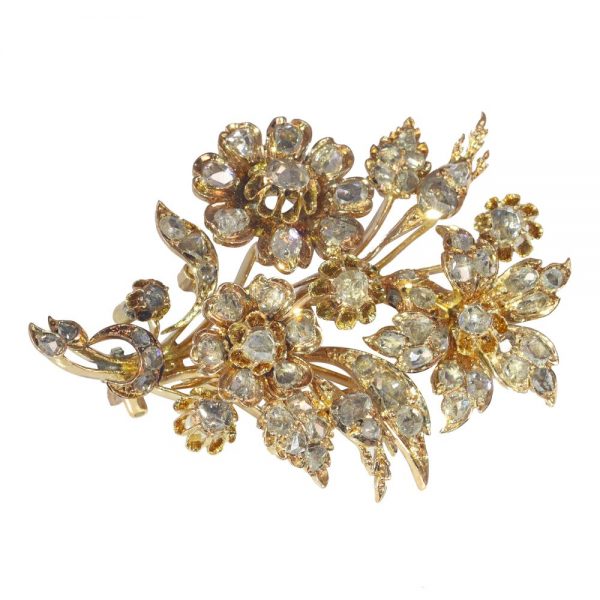 19th century Diamond Flower Spray Brooch 18ct Rose Gold