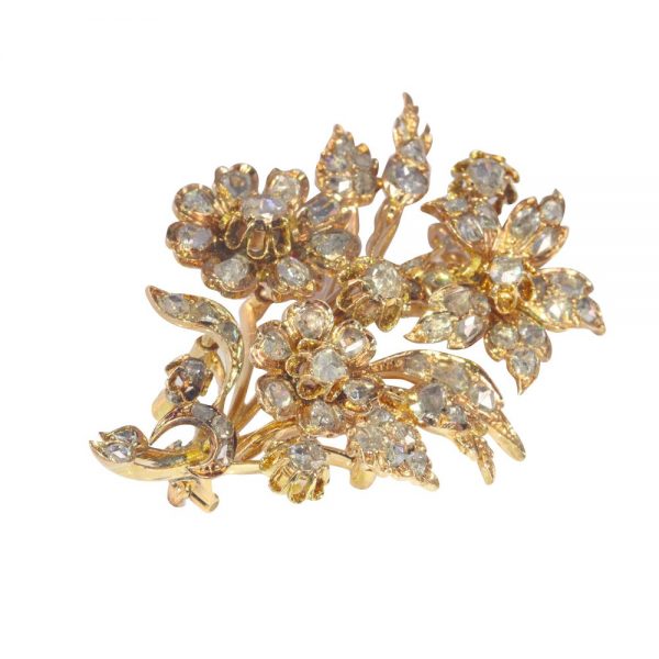19th century Diamond Floral Spray Brooch 18ct Rose Gold