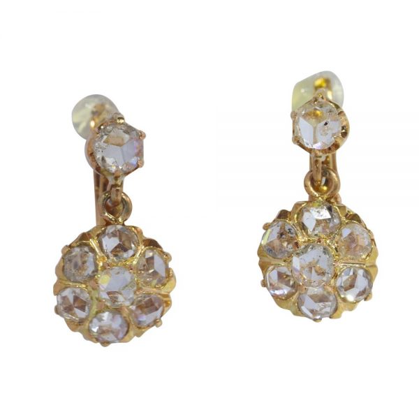 Victorian Antique Rose Cut Diamond Drop Earrings