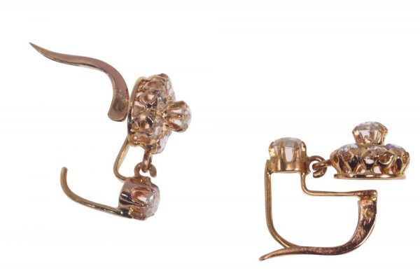 Victorian Antique Rose Cut Diamond Drop Earrings