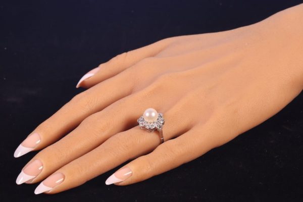 Antique Art Deco Pearl and Diamond Cluster Ring