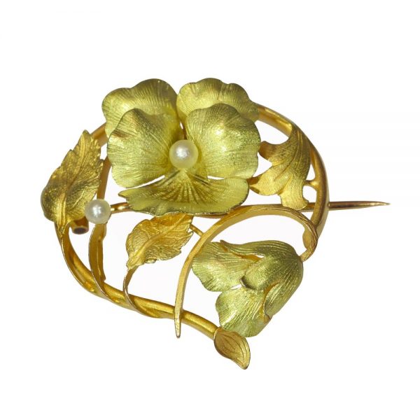 Antique Art Nouveau Floral Pearl Brooch