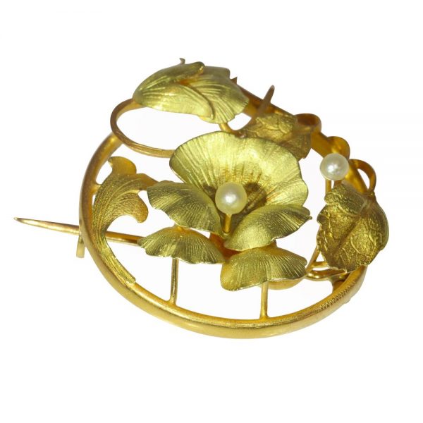 Antique Art Nouveau Floral Pearl Brooch