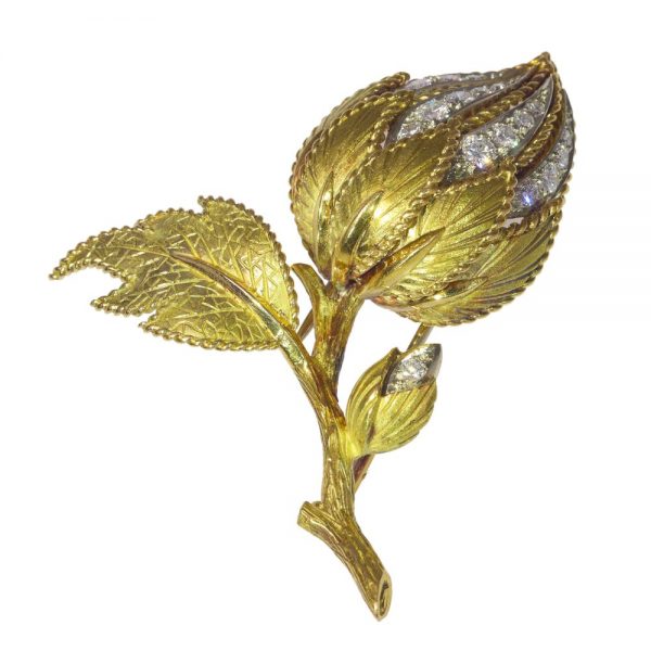 Vintage Diamond Set Flower Brooch