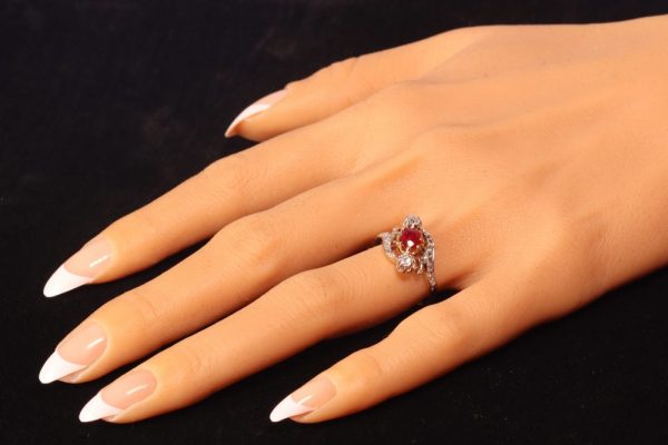 French Belle Epoque Ruby and Diamond Crossover Ring