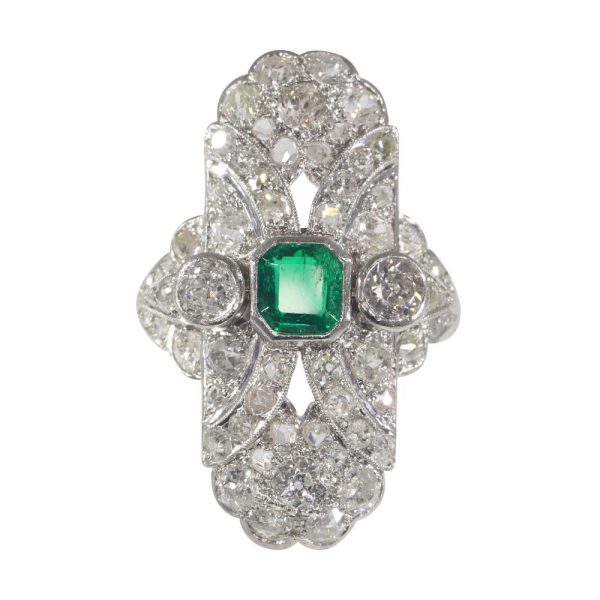 Antique Art Deco Emerald and diamond ring