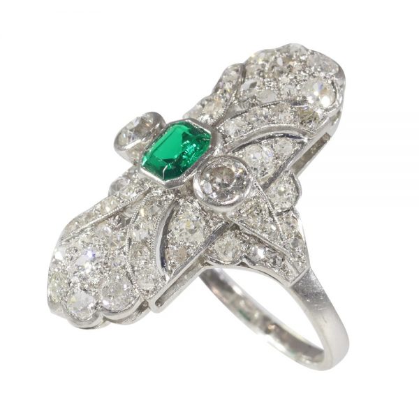 1930 emerald and diamond deco ring