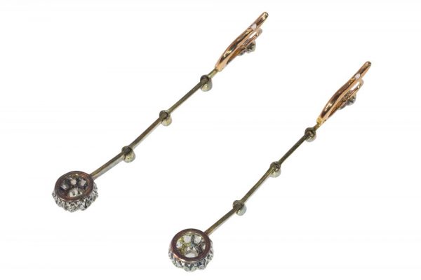 Antique Long Rose Cut Diamond Drop Earrings 