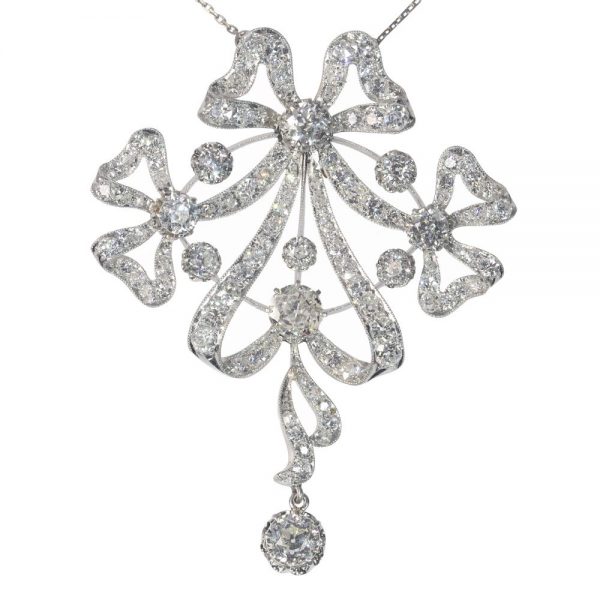 Antique Belle Epoque Bow 8cts Diamond Pendant Brooch