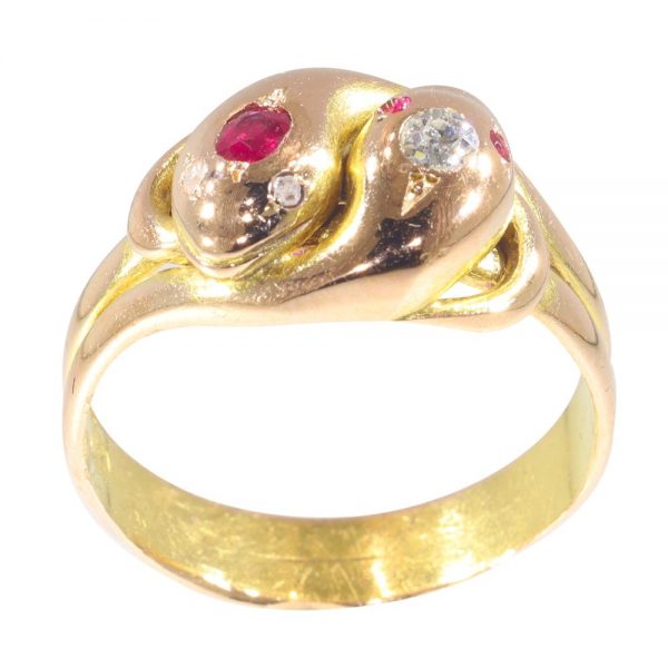 Antique Victorian Ruby and Old Cut Diamond Snake Ring