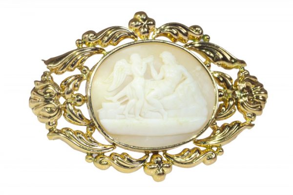 Antique Bacchus and Cupid Cameo Brooch
