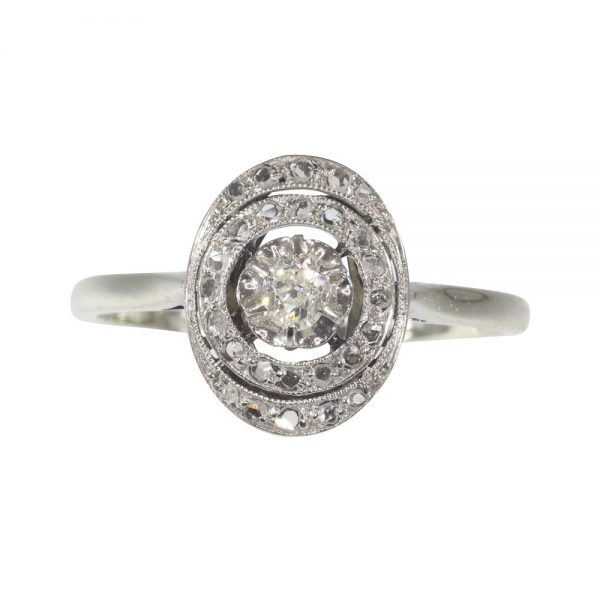 French Art Deco Antique Diamond Oval Cluster Ring