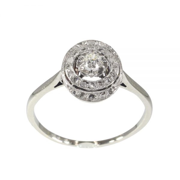 French Art Deco Antique Diamond Oval Cluster Ring