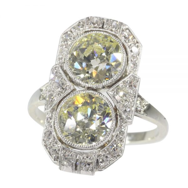 Art Deco Antique 2.70ct Old Mine Cut Diamond Plaque Ring