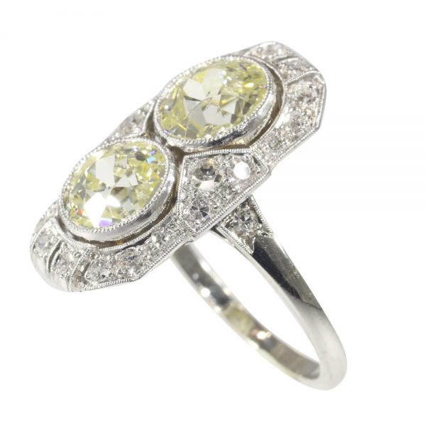 Art Deco Antique 2.70ct Old Mine Cut Diamond Plaque Ring