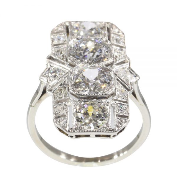 Art Deco Antique 2.70ct Diamond Plaque Ring