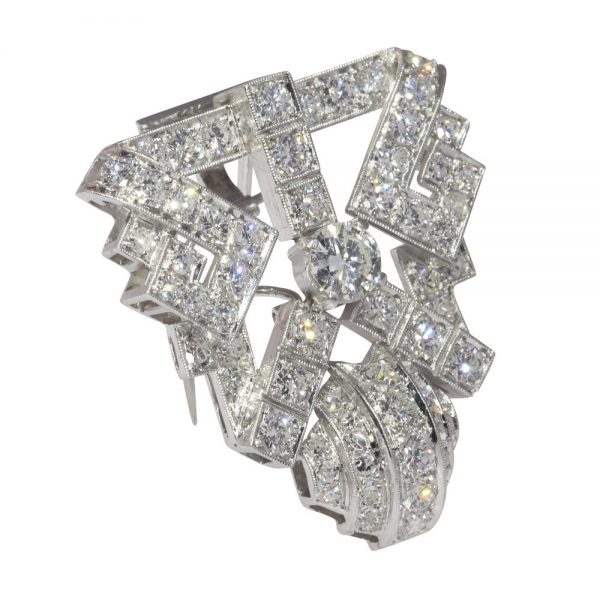 Vintage 5.75ct Diamond Parure Set Brooch and Earrings