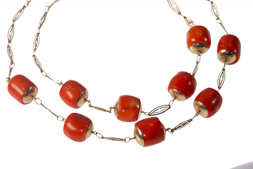 Antique Coral and Gold Double Row Necklace